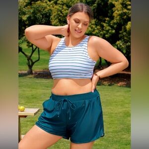 SeaFancy Striped Round Neck Sporty Bikini Top With Boy Short Set XL